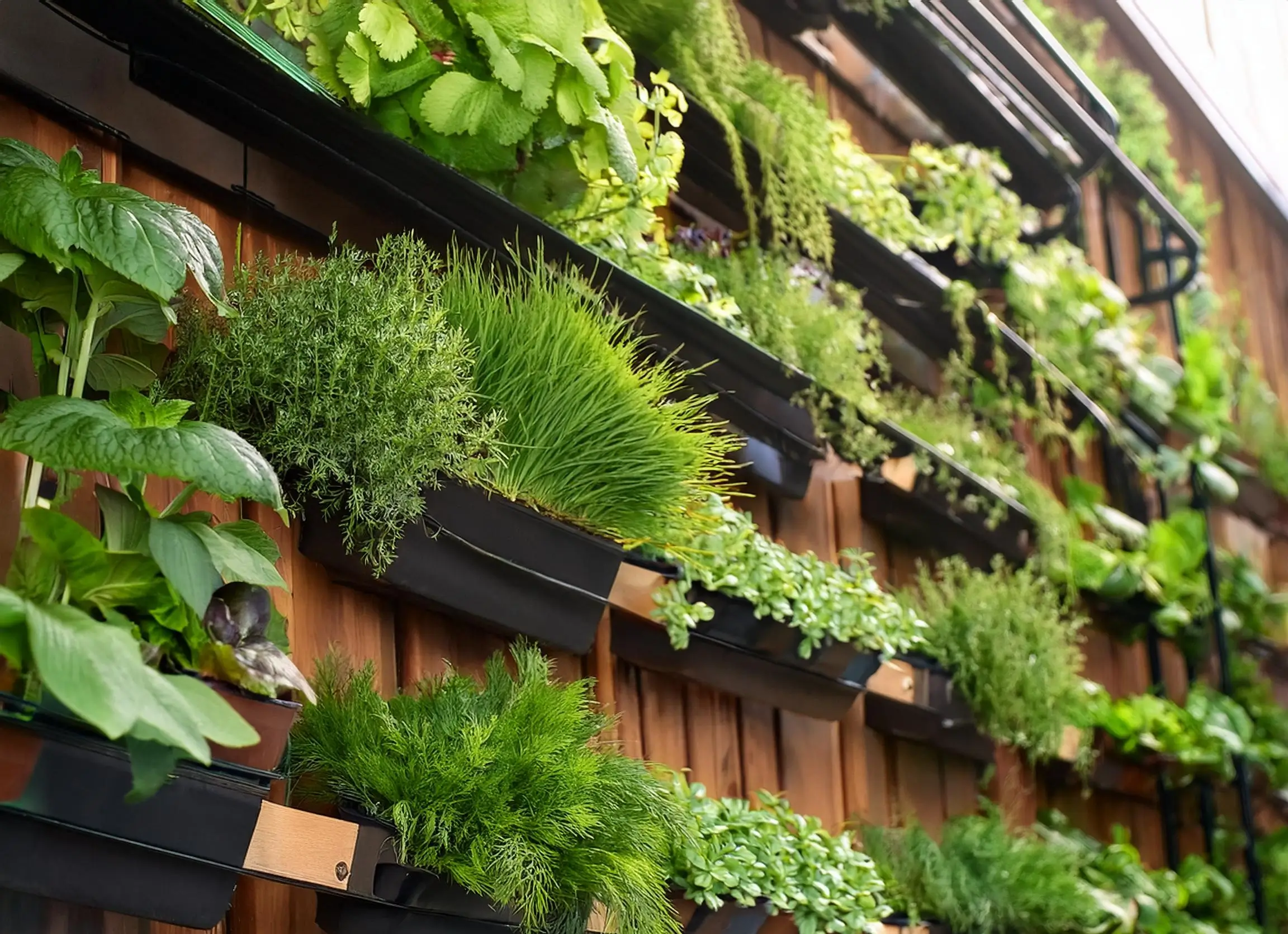 Beautiful vertical garden setup featuring a variety of lush green plants and flowers in a small outdoor space, showcasing creative planting techniques.